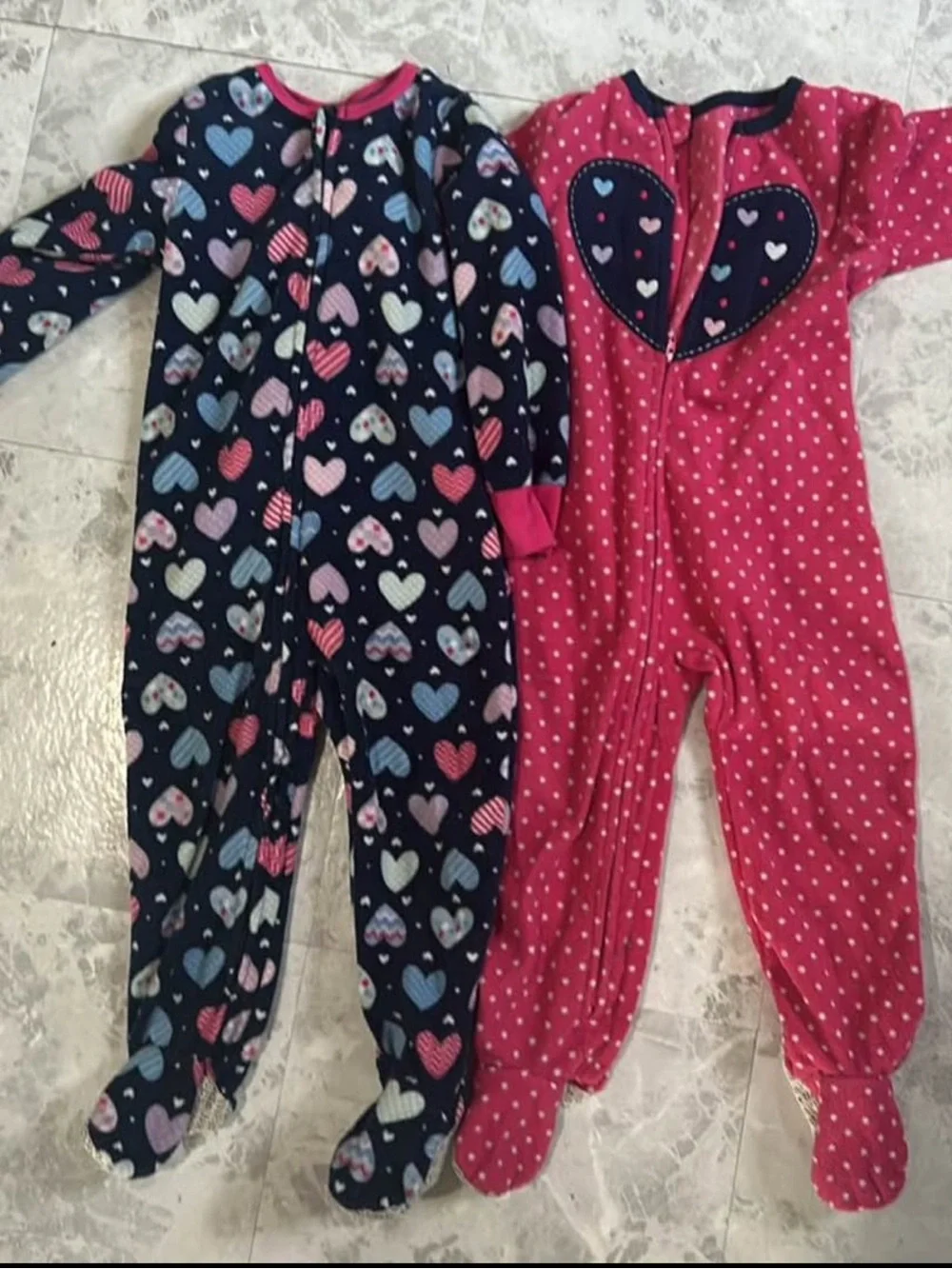 Pair of Pink & Blue Fleece Footed Heart Pajamas